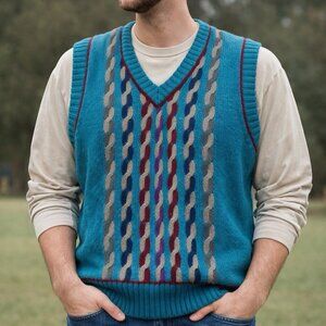VTG Colours by Alexander Julian Retro Sweater Vest L V Neck 100% Shetland Wool🩵